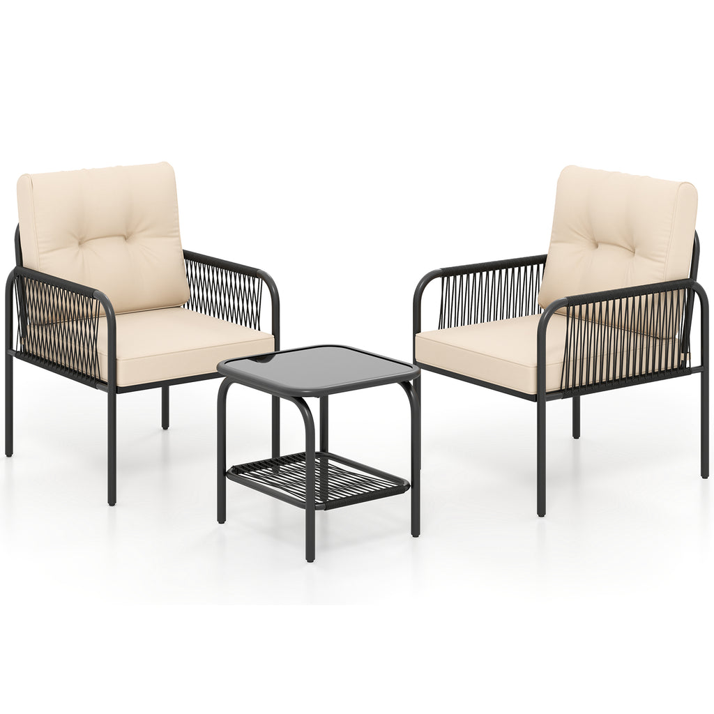 3-Piece Patio Bistro Wicker Conversation Set - Beige