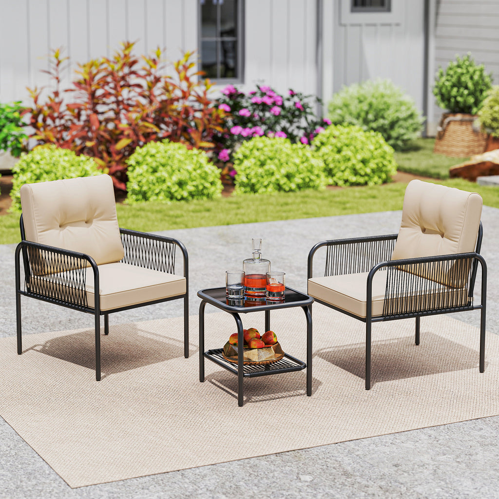 3-Piece Patio Bistro Wicker Conversation Set - Beige