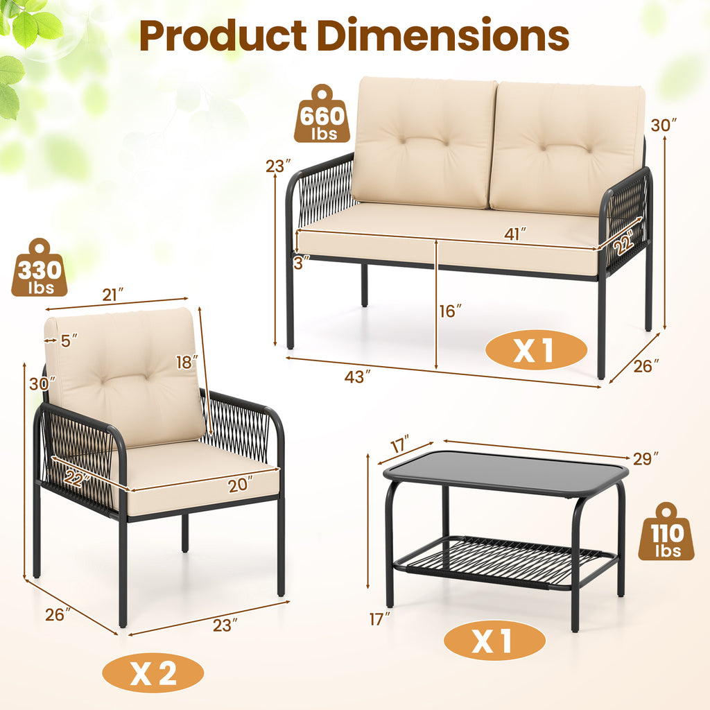 4 Pieces Patio Furniture Set PE Rattan Sofa Chairs with Loveseat