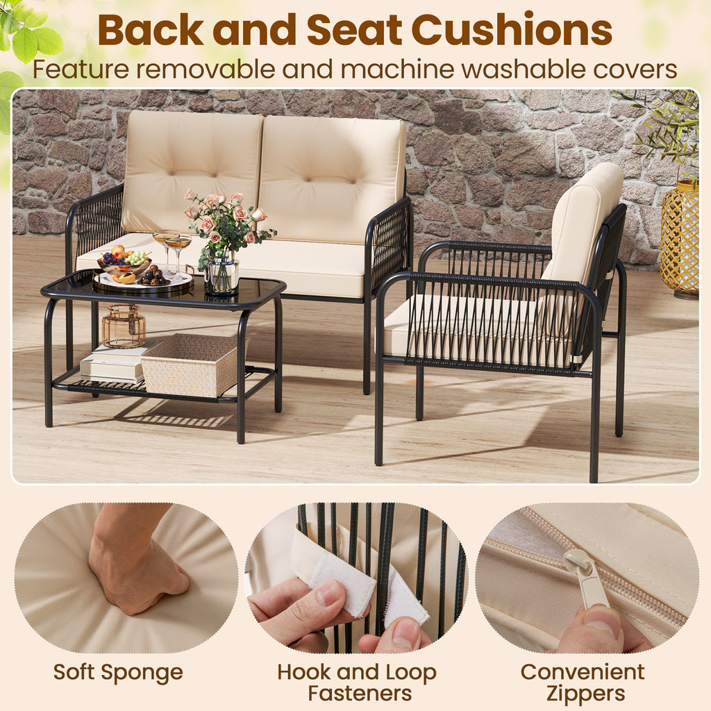 4 Pieces Patio Furniture Set PE Rattan Sofa Chairs with Loveseat