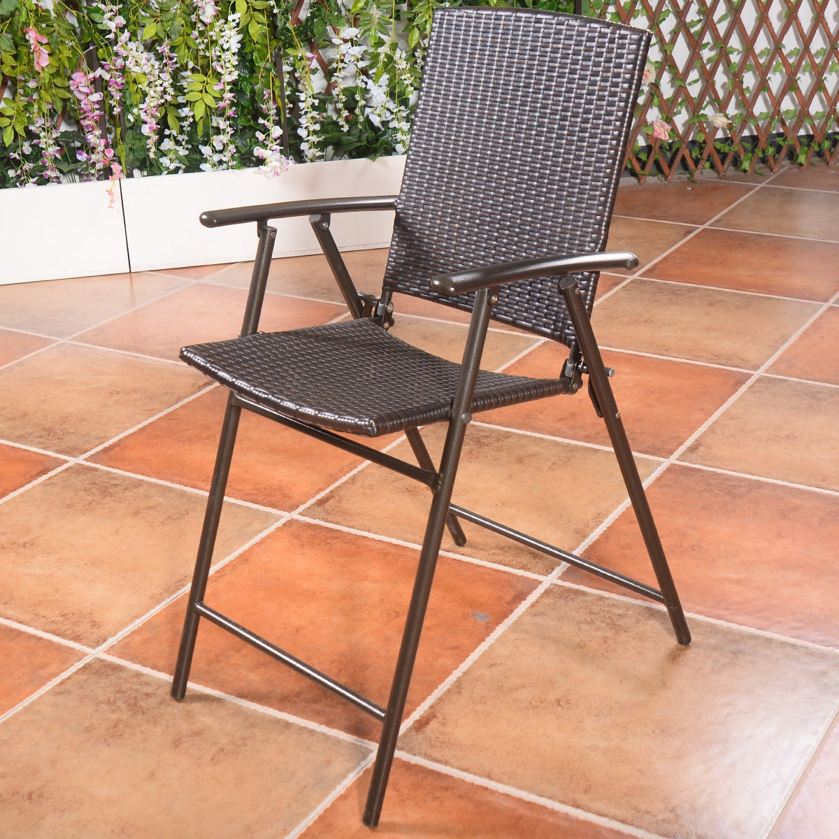 Folding Rattan Bar Chairs Set of 4 with Footrests - Style 3