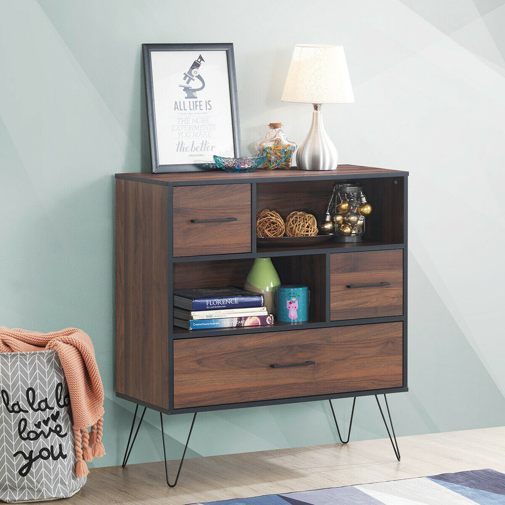 3-Tier Wood Storage Cabinet with Drawers & Shelves