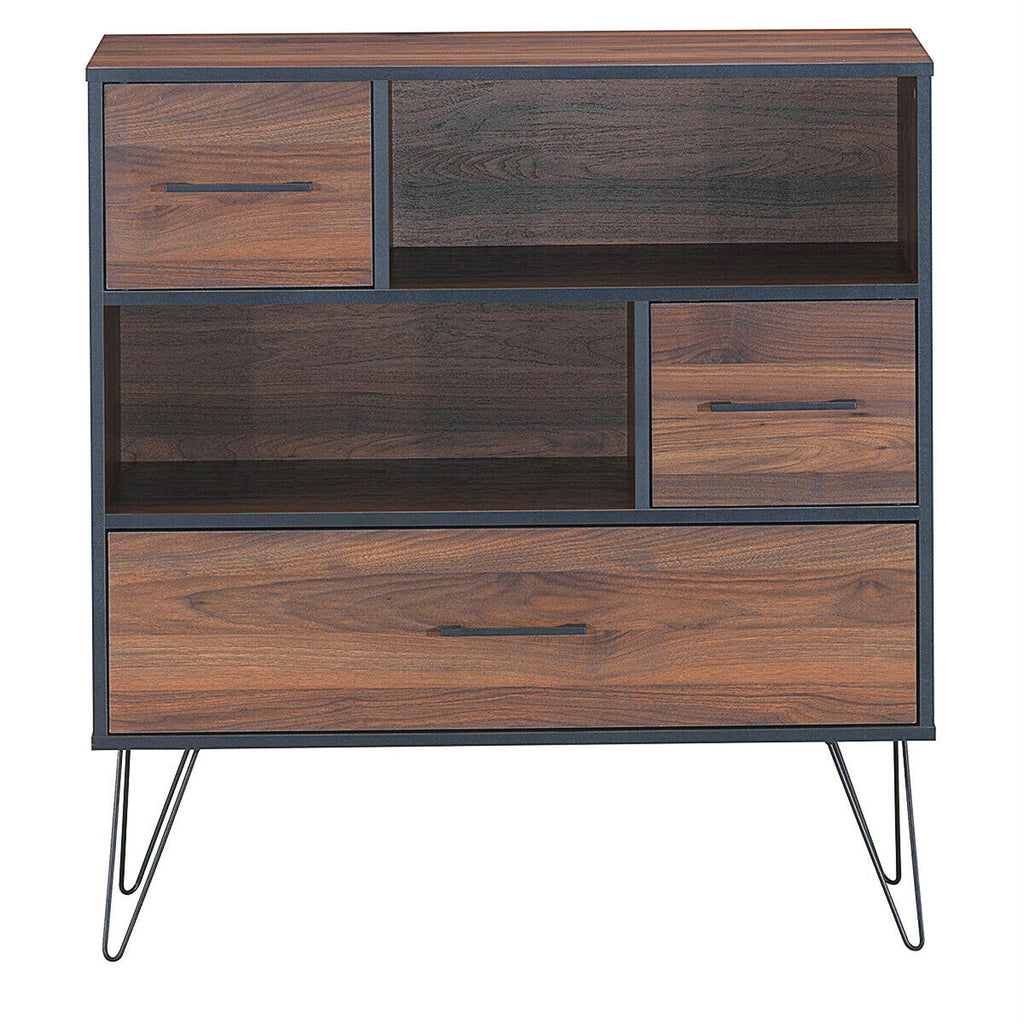 3-Tier Wood Storage Cabinet with Drawers & Shelves
