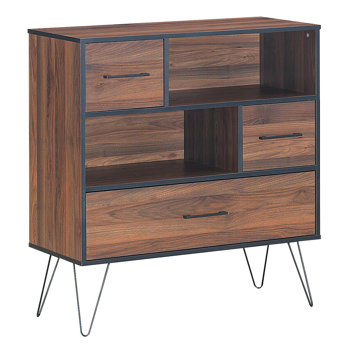 3-Tier Wood Storage Cabinet with Drawers & Shelves