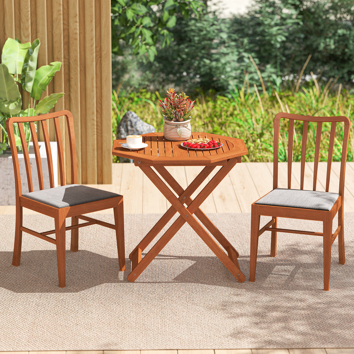 Octagon Folding Patio Table with 2 Inches Umbrella Hole