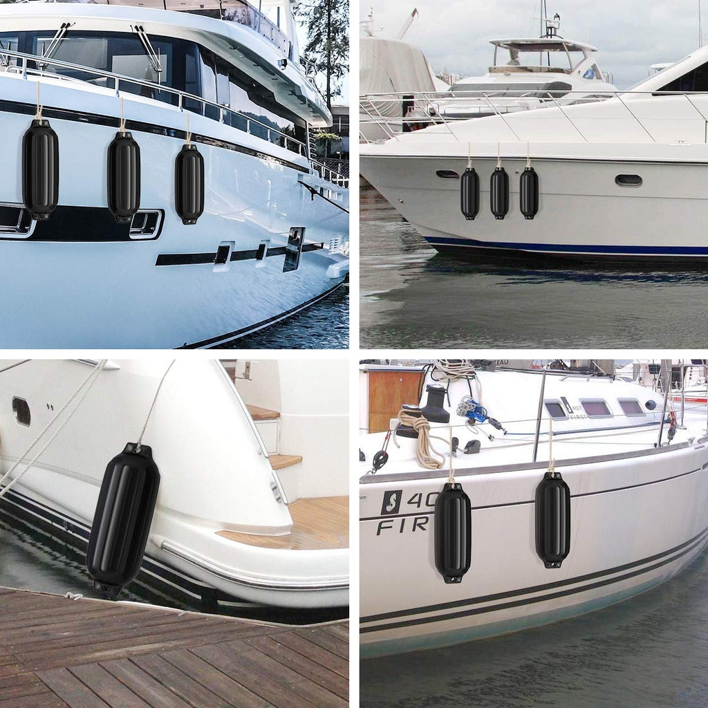 8.5 x 27 Marine Vinyl Boat Fender - Ribbed Docking Bumper, Black Variation