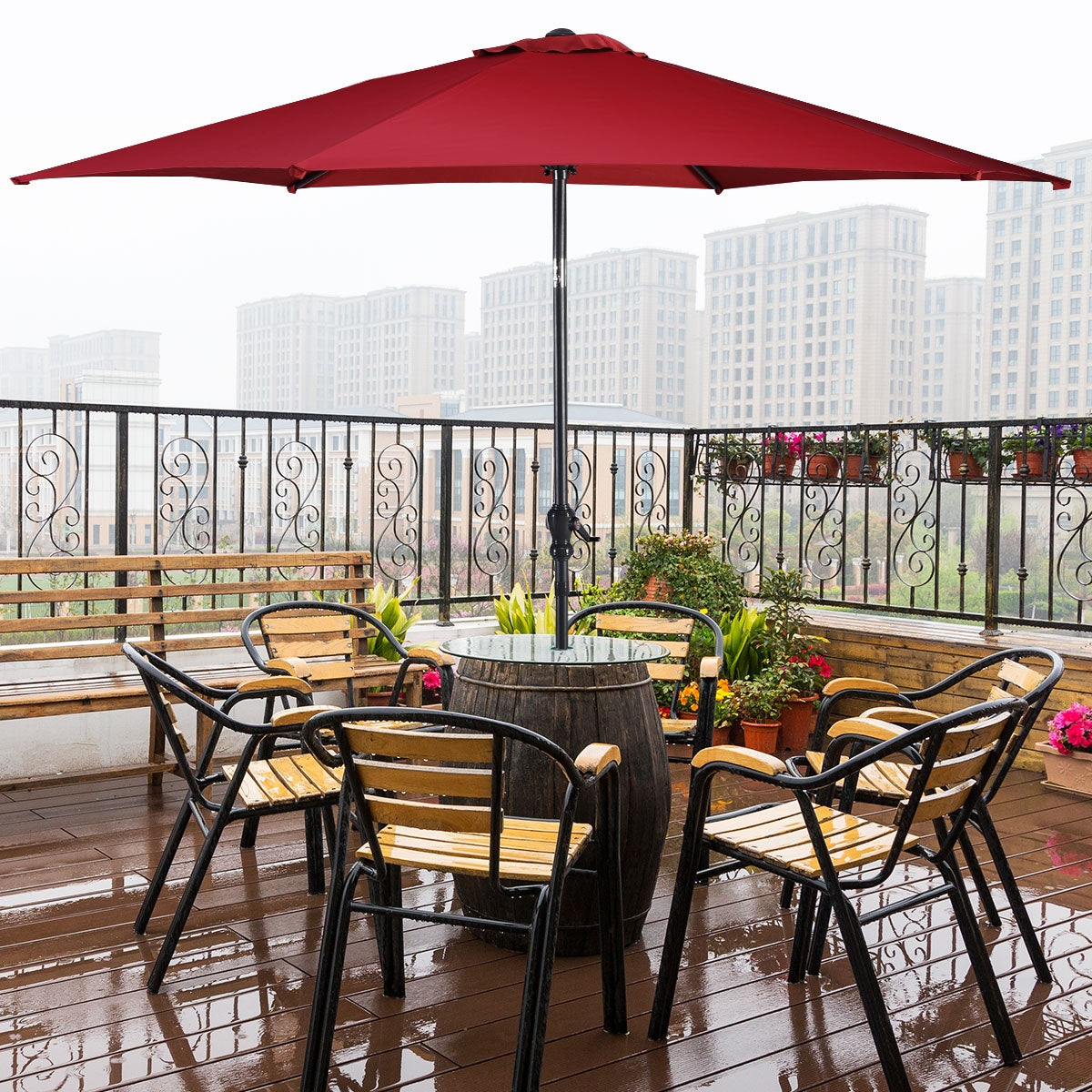 10 x 8.2 Ft Patio Umbrella with Tilt & Crank - Dark Red