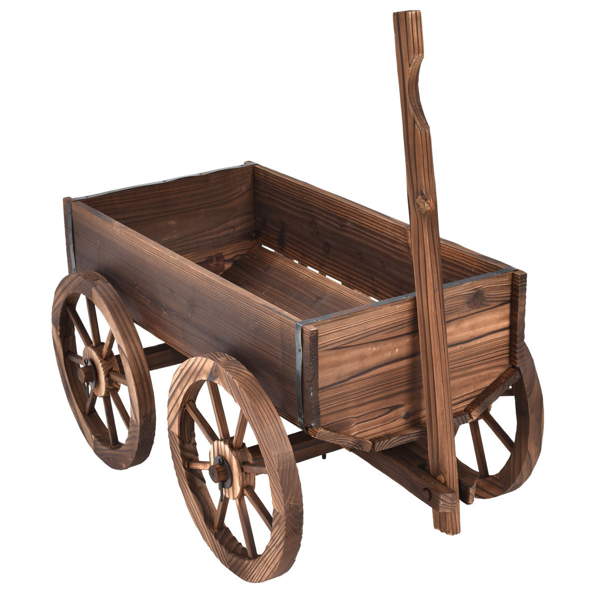Wood Wagon Planter Pot Stand with Wheels - Style 7