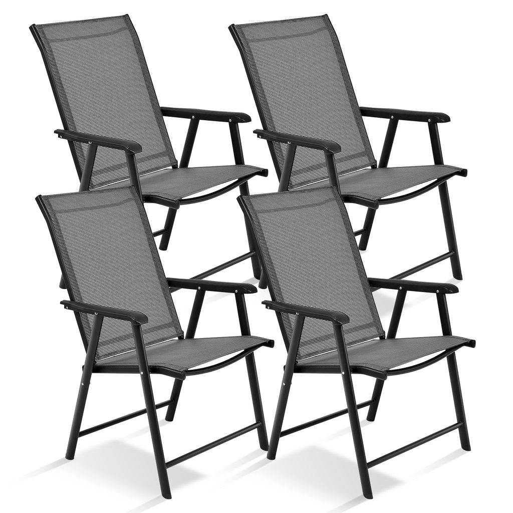 4-Pack Folding Patio Chairs with Armrest - Gray