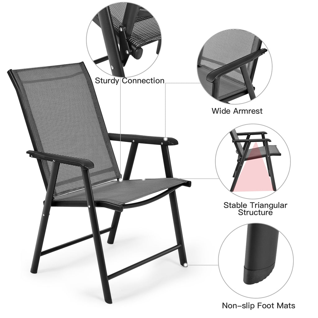 4-Pack Folding Patio Chairs with Armrest - Gray