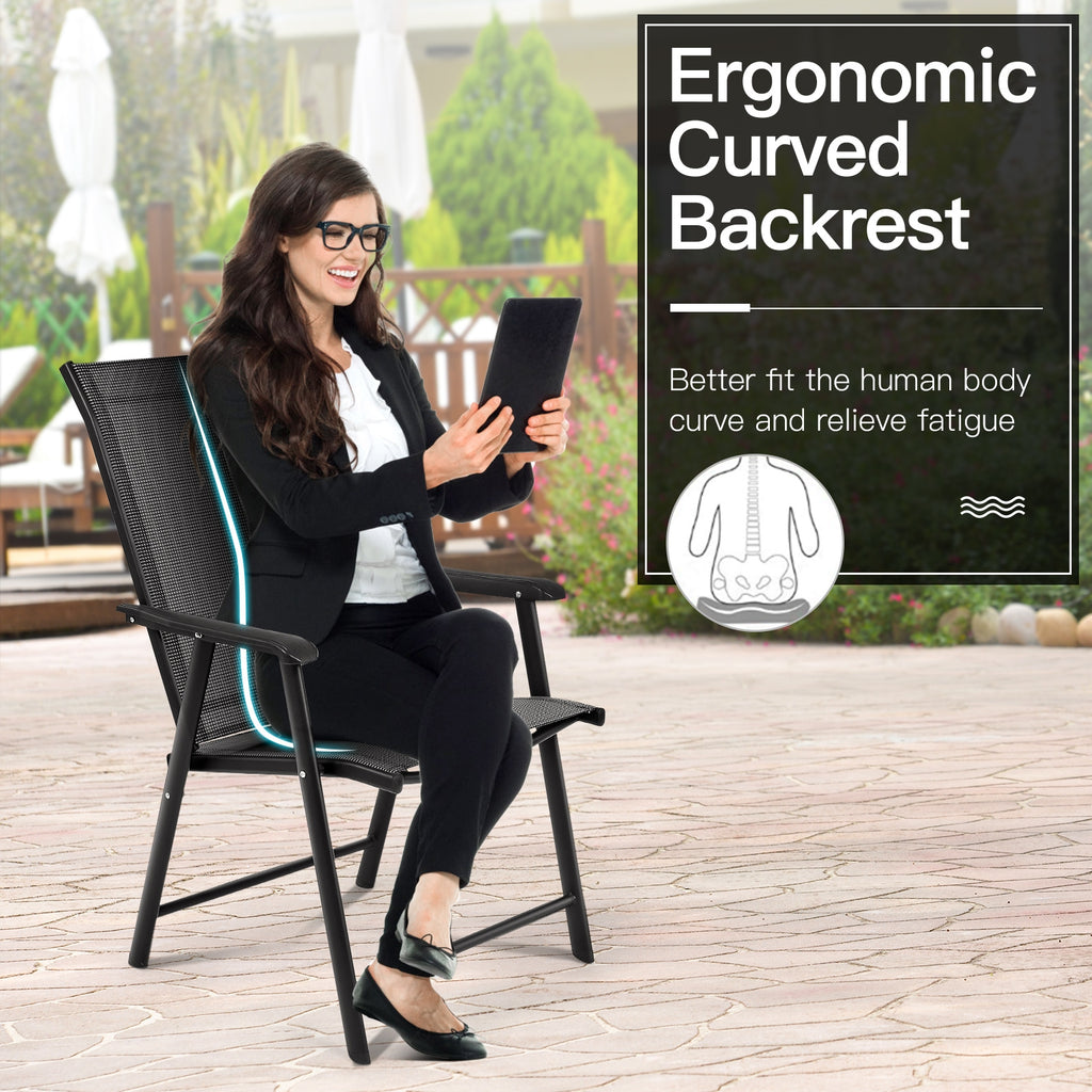 4-Pack Folding Patio Chairs with Armrest - Gray