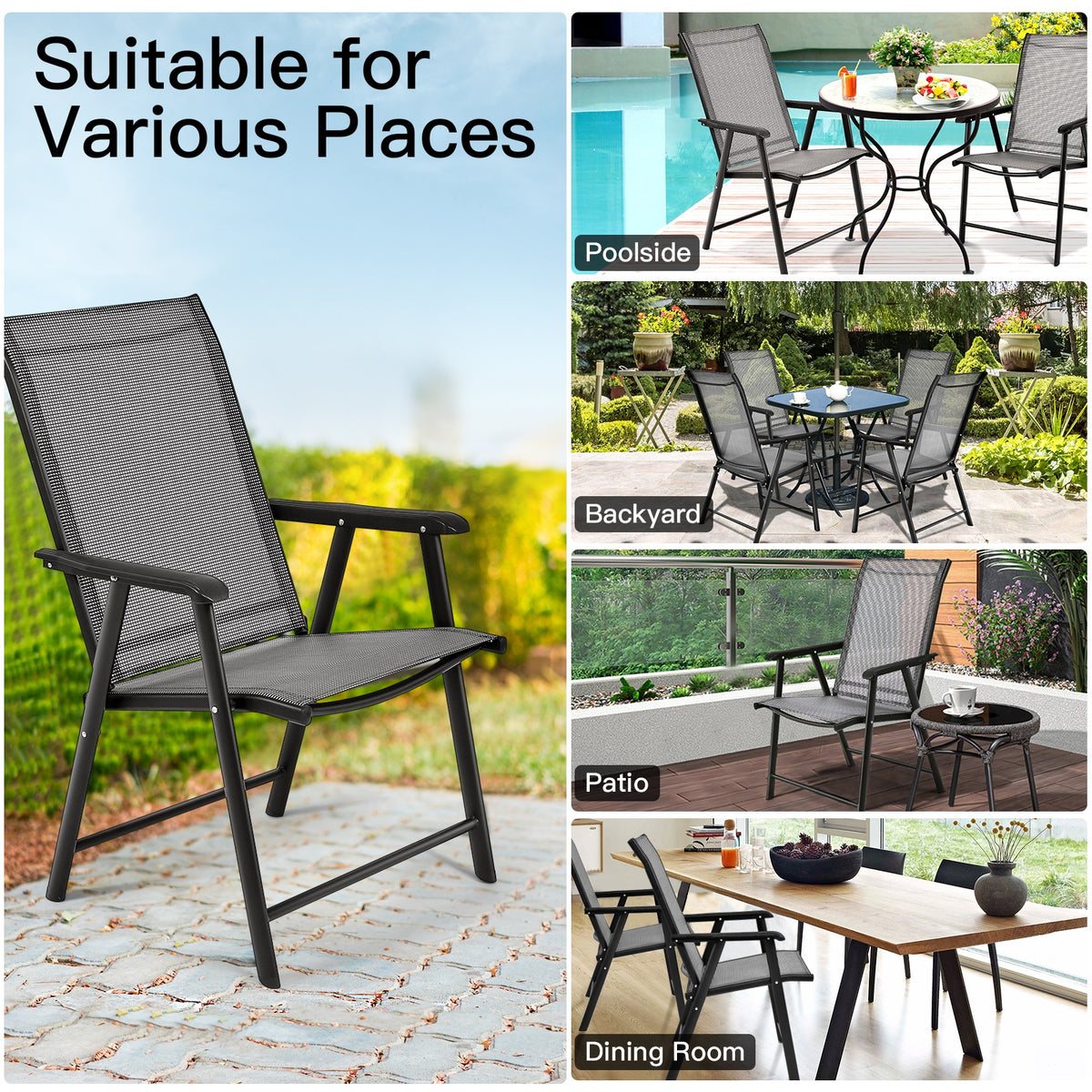 4-Pack Patio Portable Folding Chairs for Outdoor Camping