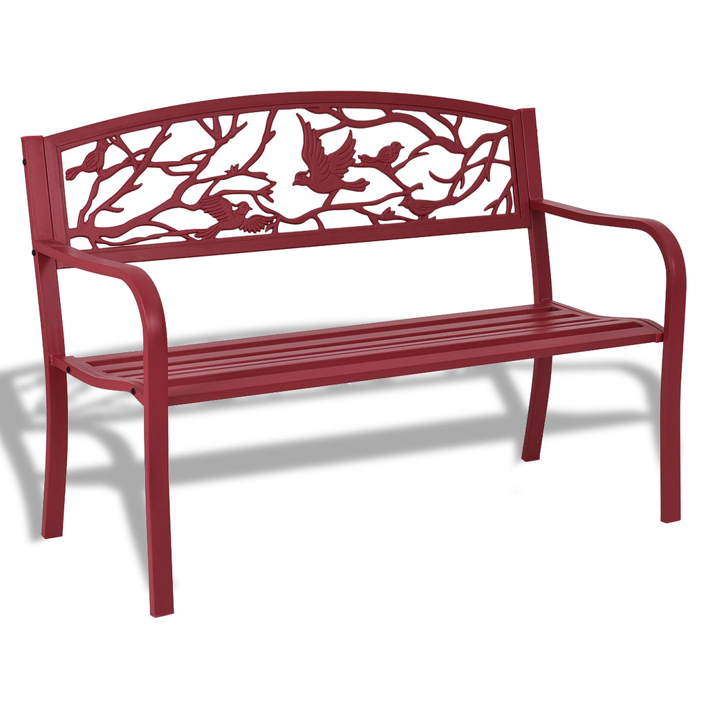 Outdoor Garden Bench with Armrests, Steel Frame - Style 4