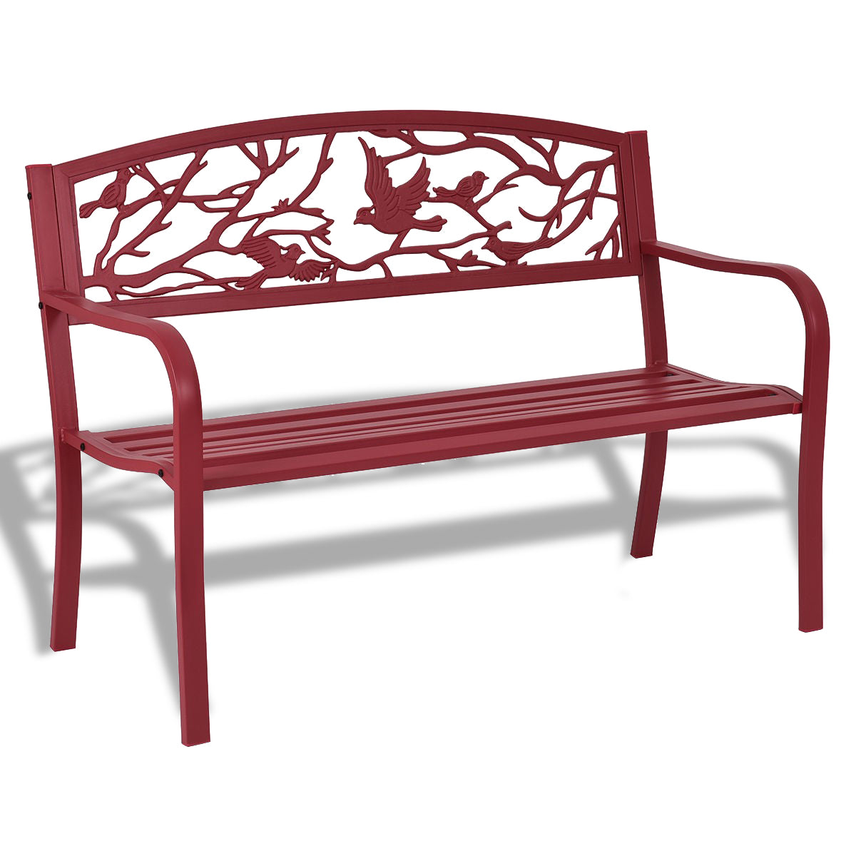 Outdoor Garden Bench with Armrests, Steel Frame - Style 4