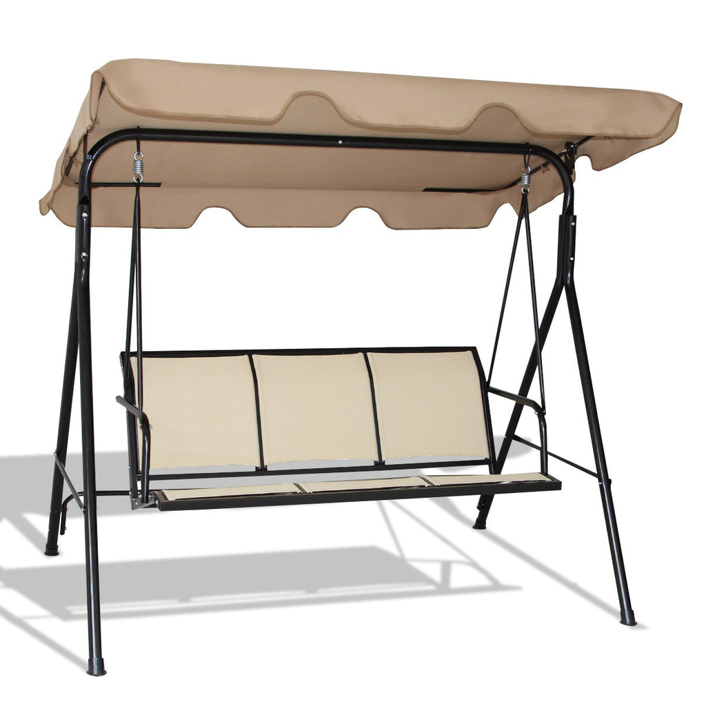 3-Person Patio Swing with Canopy – 50" x 16", Brown
