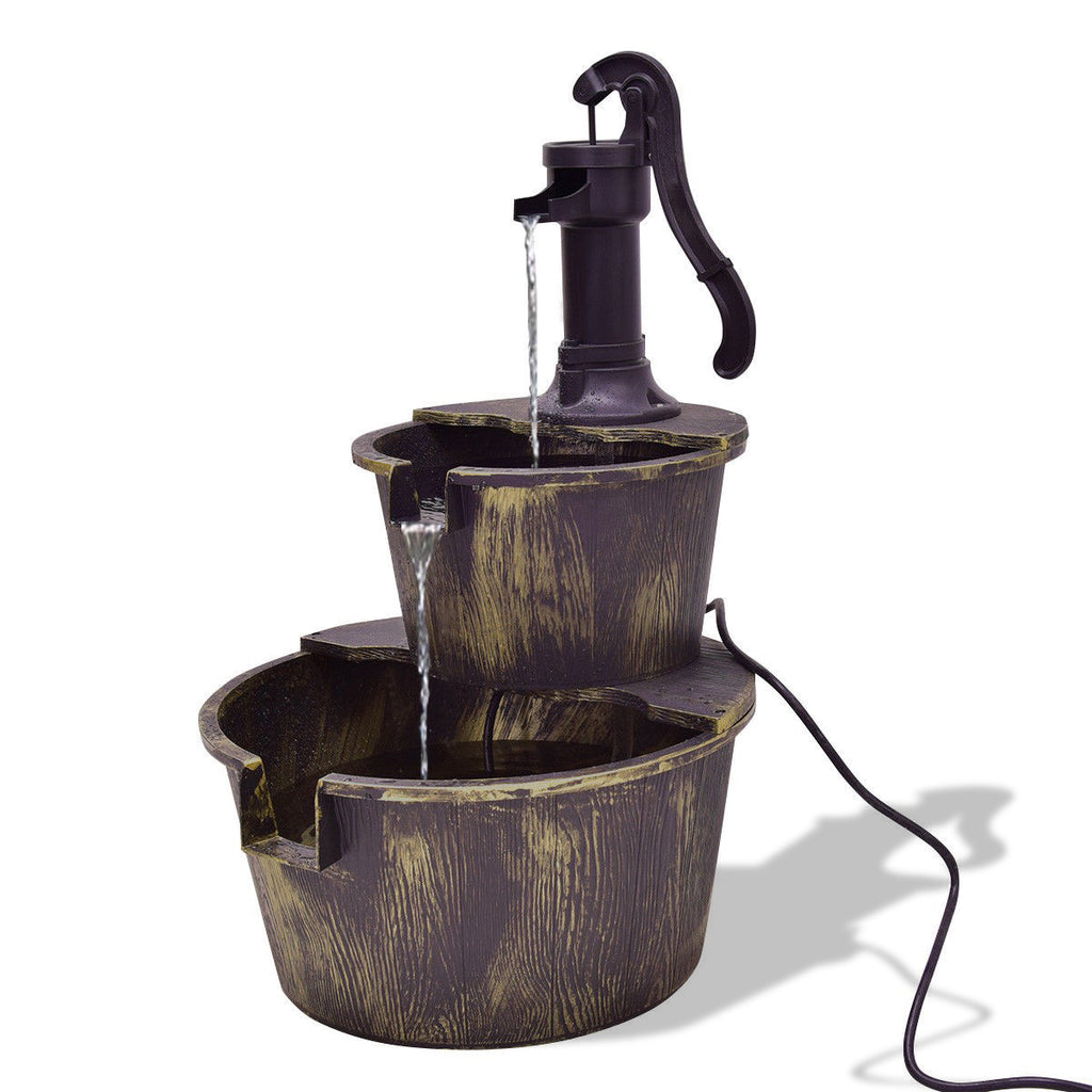 Outdoor Water Fountain with Pump - 18"L x 16"W x 27"H 2-Tier Garden Decor