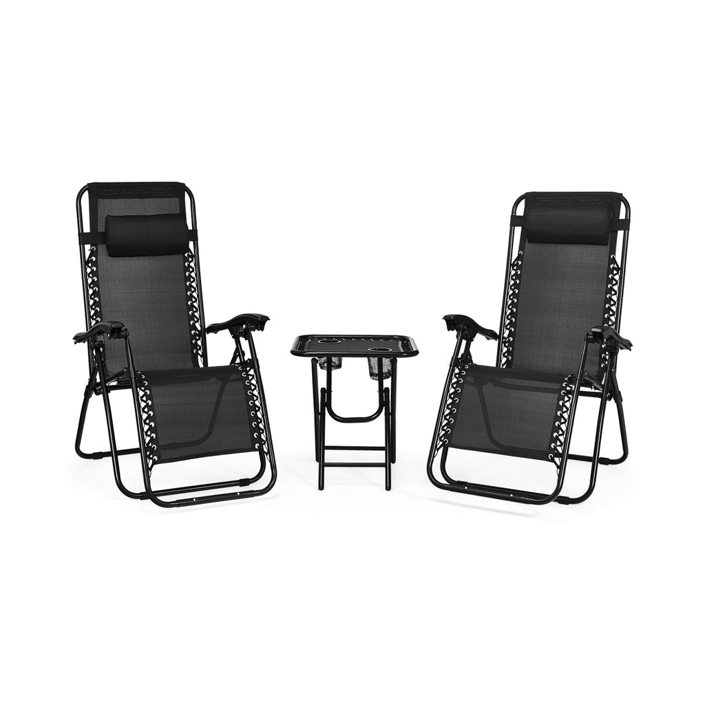 3 Pieces Folding Portable Zero Gravity Reclining Lounge Chairs Table