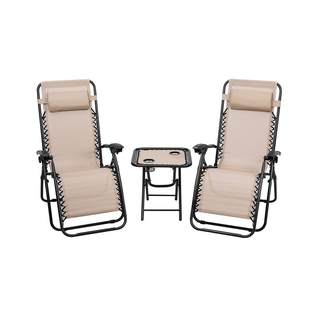 3 Pieces Folding Portable Zero Gravity Reclining Lounge Chairs Table