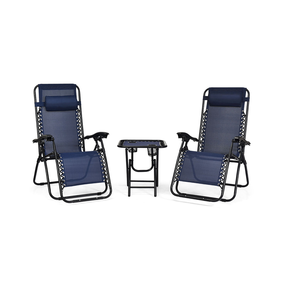 3 Pieces Folding Portable Zero Gravity Reclining Lounge Chairs Table