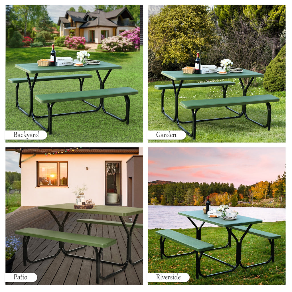 4.5 FT Outdoor Picnic Table Bench Set - 28.5" x 54" Green