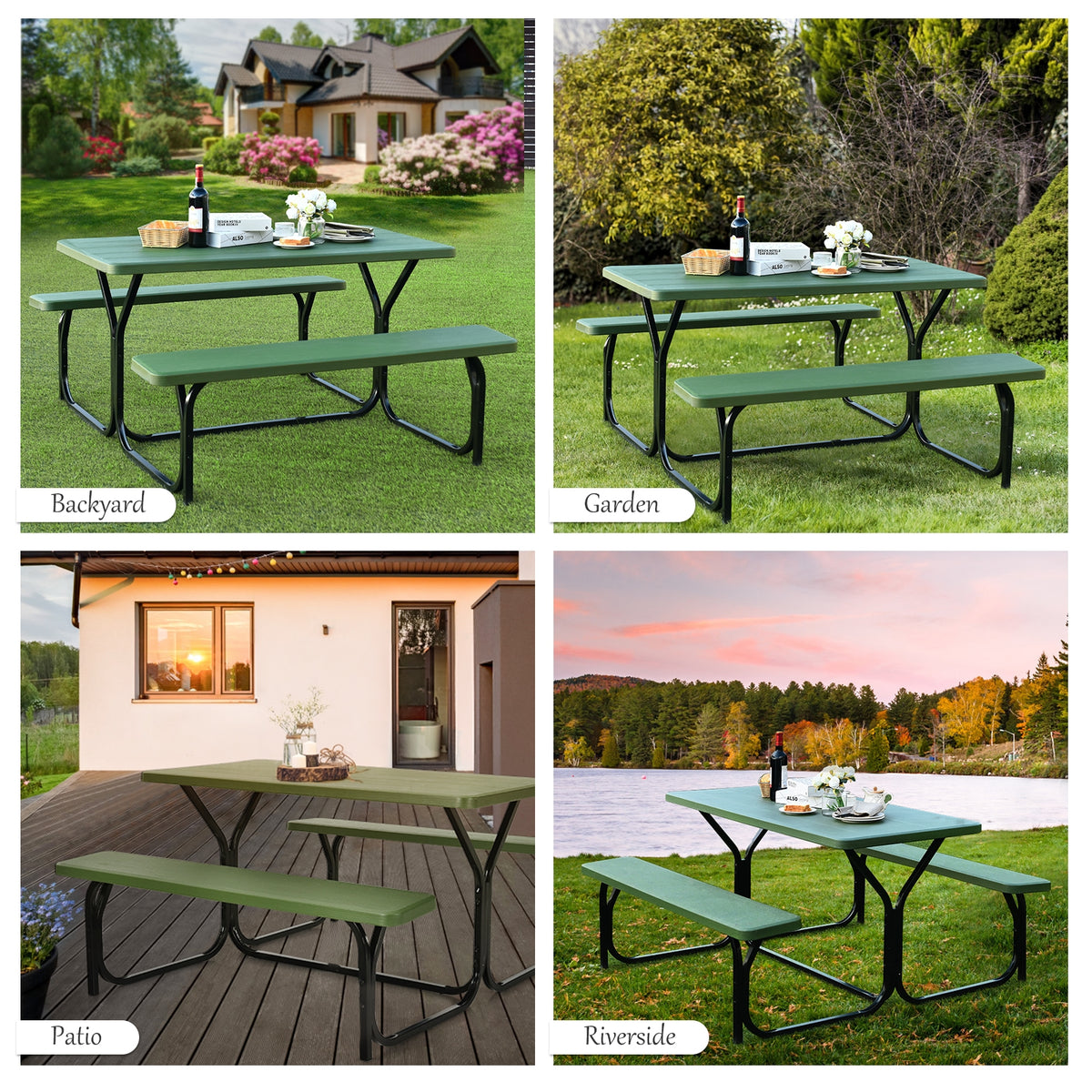 4.5 FT Outdoor Picnic Table Bench Set - 28.5" x 54" Green