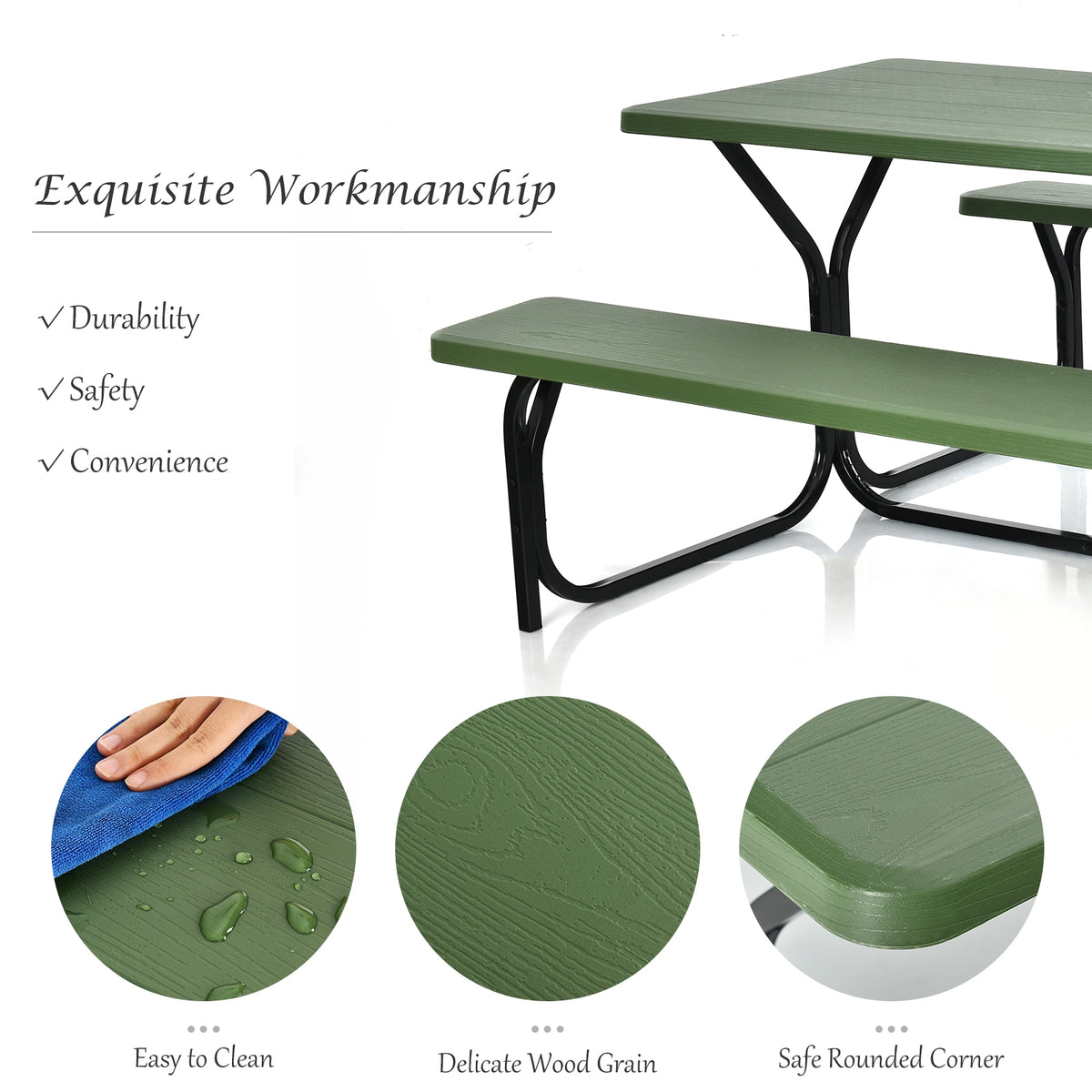 4.5 FT Outdoor Picnic Table Bench Set with HDPE Tabletop for 4-Person