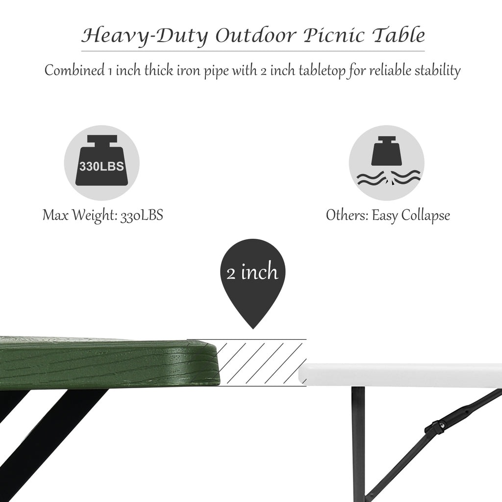 4.5 FT Outdoor Picnic Table Bench Set - 28.5" x 54" Green