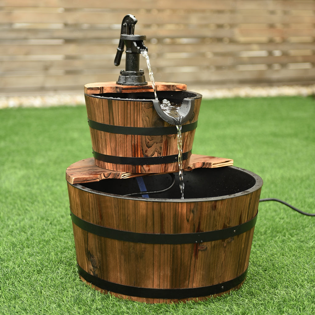 17.5"L x 17.5"W x 24"H Wooden Barrel Waterfall Fountain with Pump - Outdoor Garden Decor