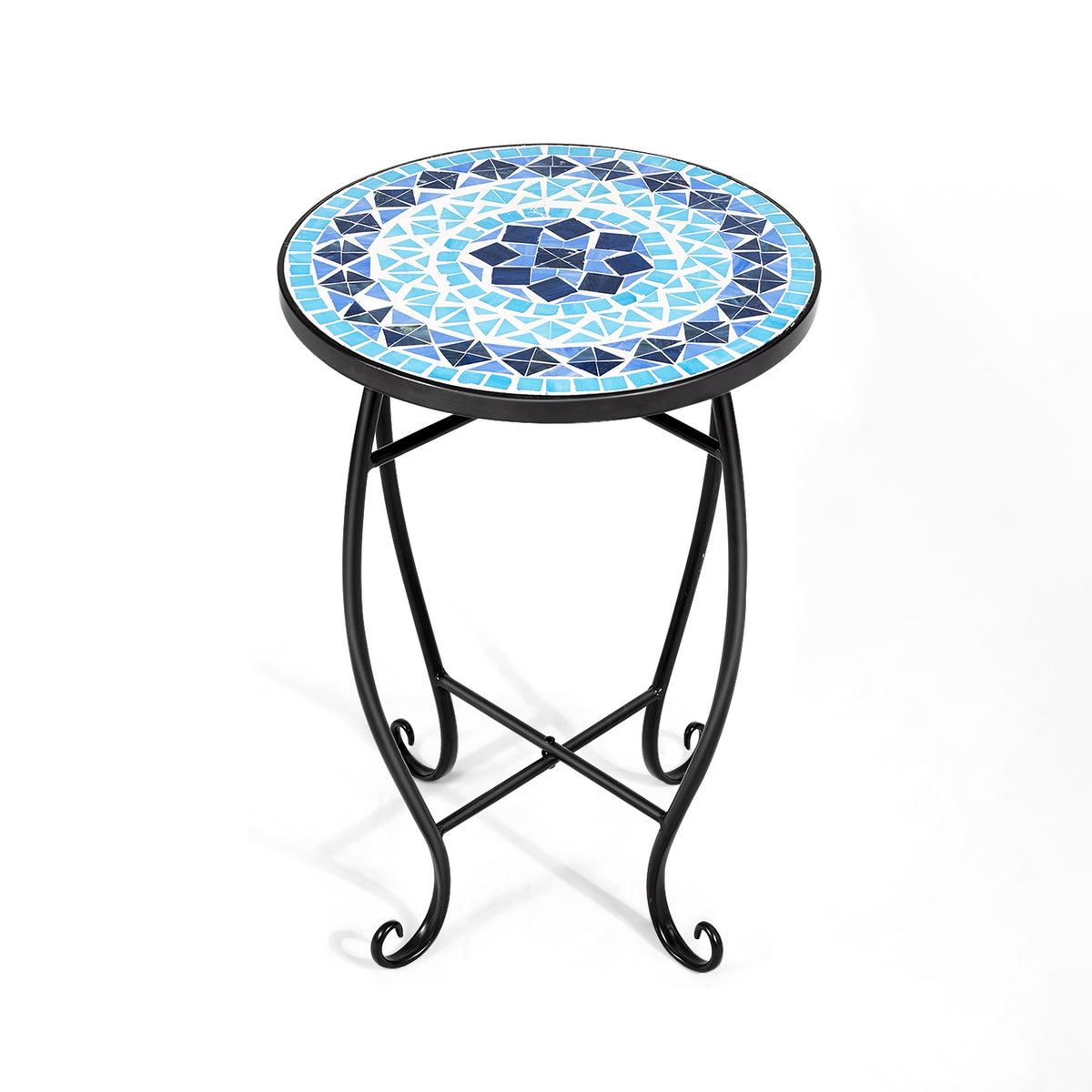 14 Inch Mosaic Glass Side Table - Blue