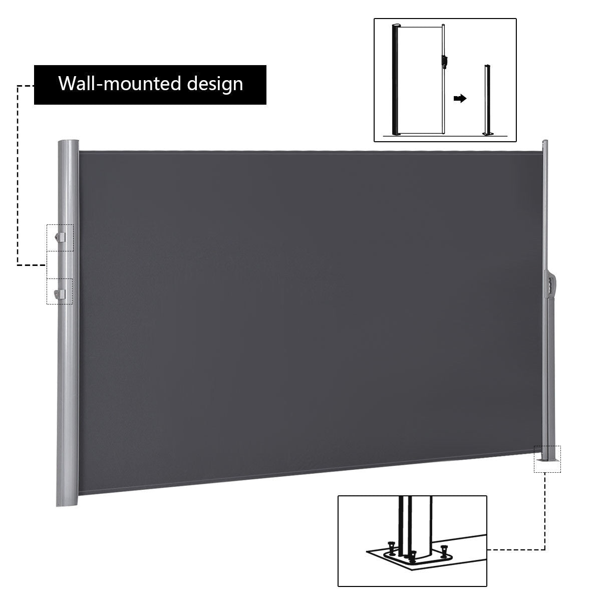 118.5 x 63 Inch Patio Retractable Folding Side Awning Screen Privacy