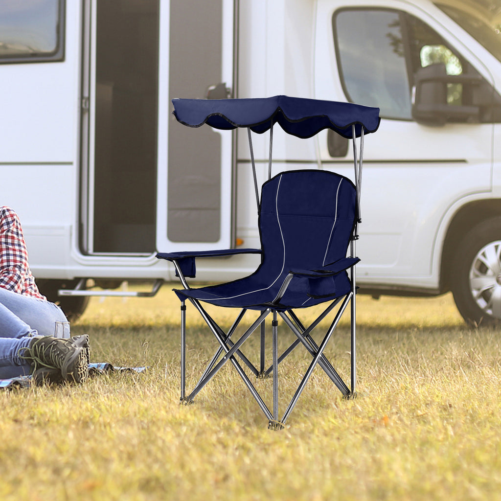 Portable Folding Beach Canopy Chair with Cup Holders - Blue