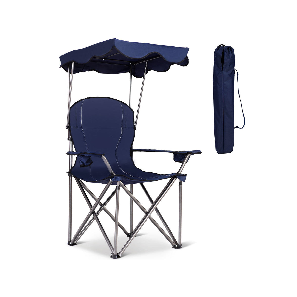 Portable Folding Beach Canopy Chair with Cup Holders - Blue