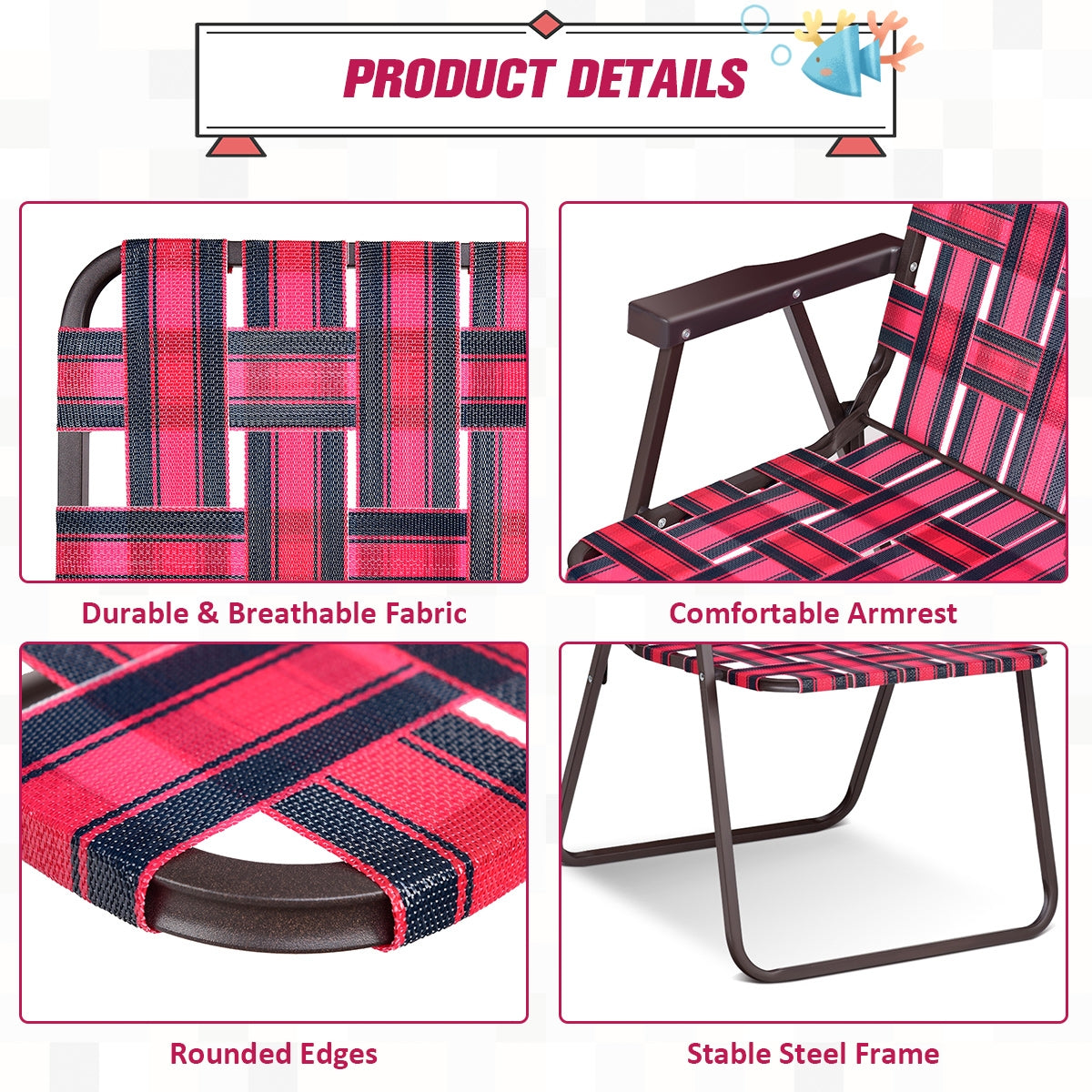 6 Pieces Folding Beach Chair Camping Lawn Webbing