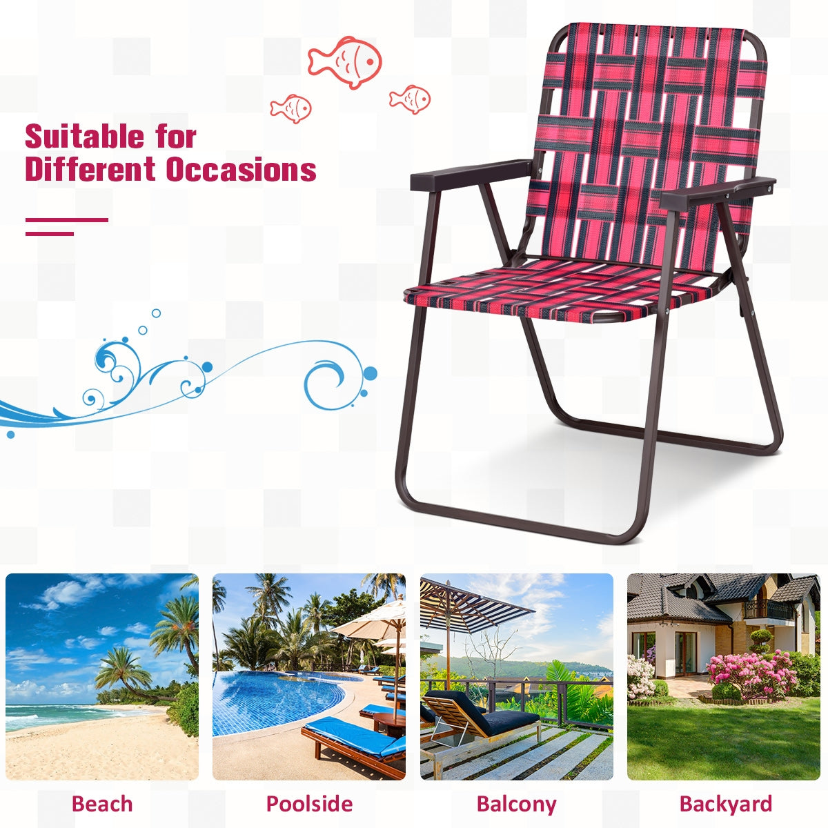 6 Pieces Folding Beach Chair Camping Lawn Webbing