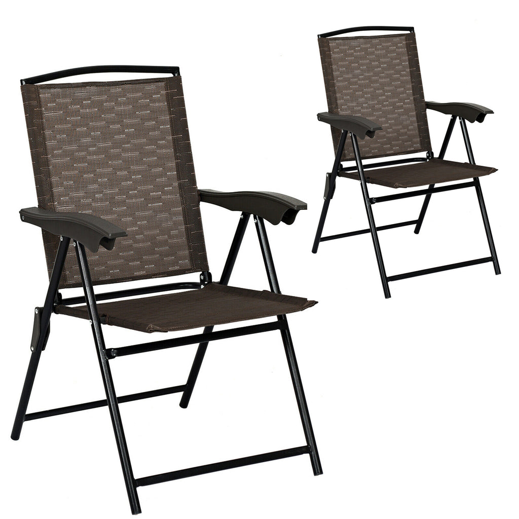 2 Pieces Folding Sling Chairs with Smooth Armrests and Adjustable