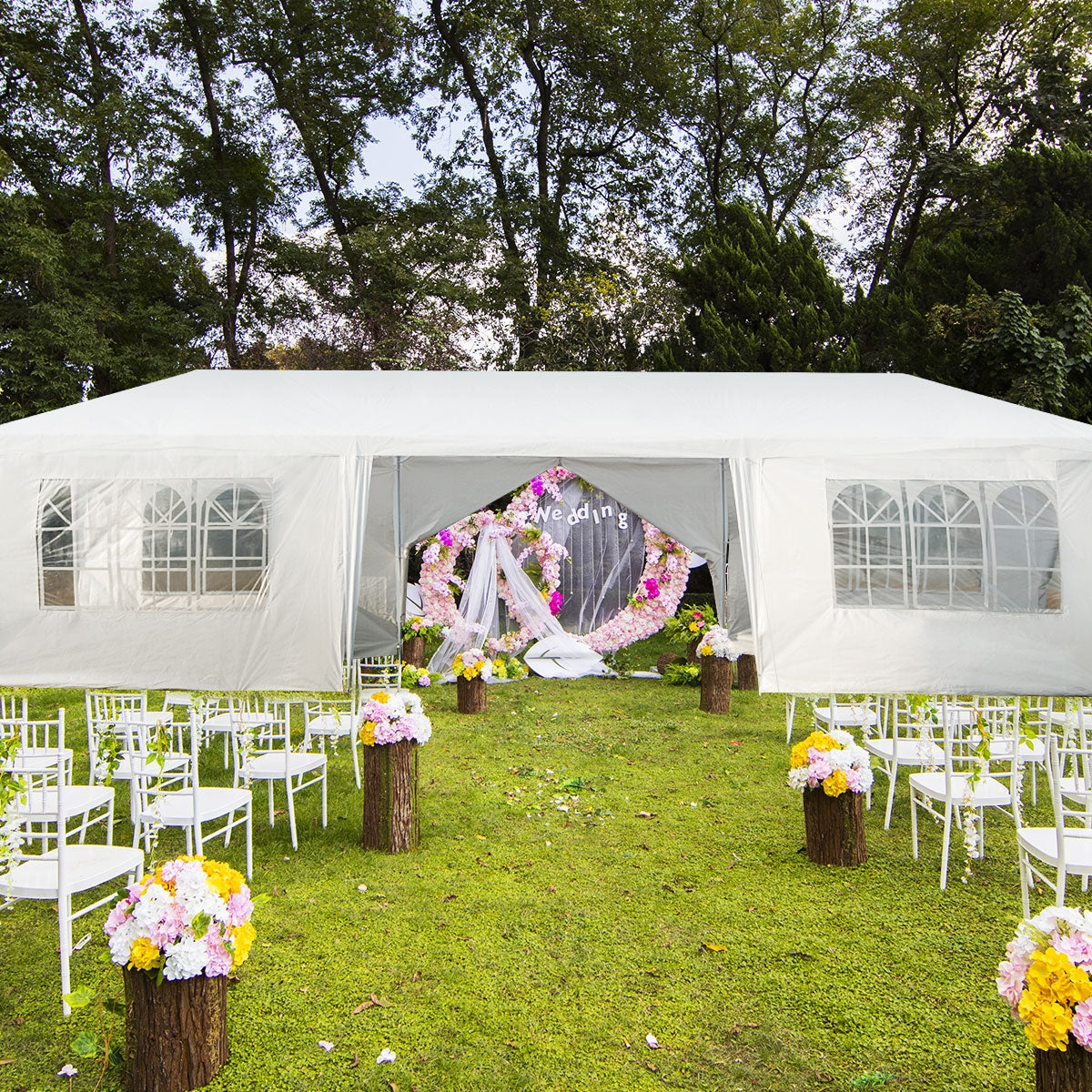 10 x 30 Feet Outdoor Canopy Tent with 6 Removable Sidewalls and 2