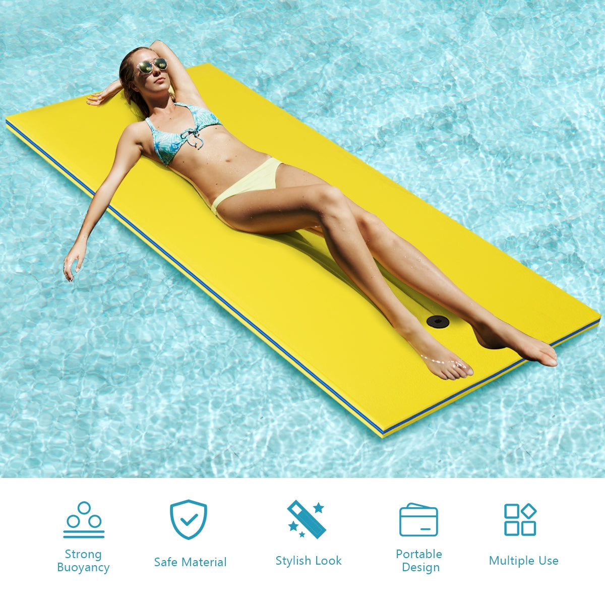 87 x 36 x 1.5 Inch Water Mat - Tear-proof, Floating Pool & Beach Foam Mat - Yellow