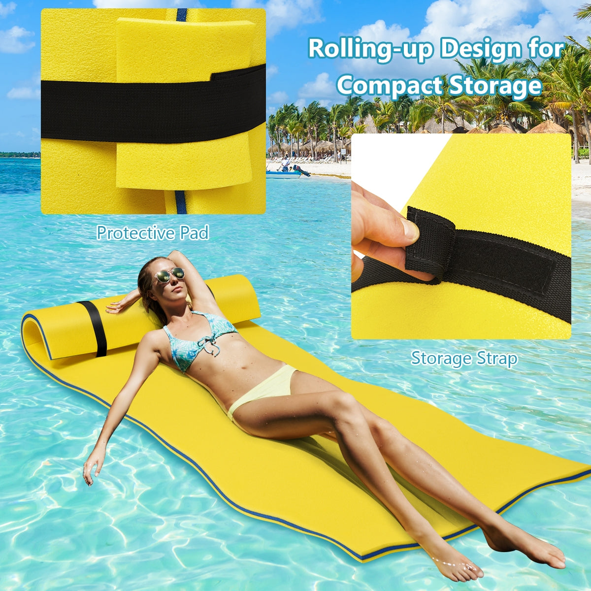 87 x 36 x 1.5 Inch Water Mat - Tear-proof, Floating Pool & Beach Foam Mat - Yellow