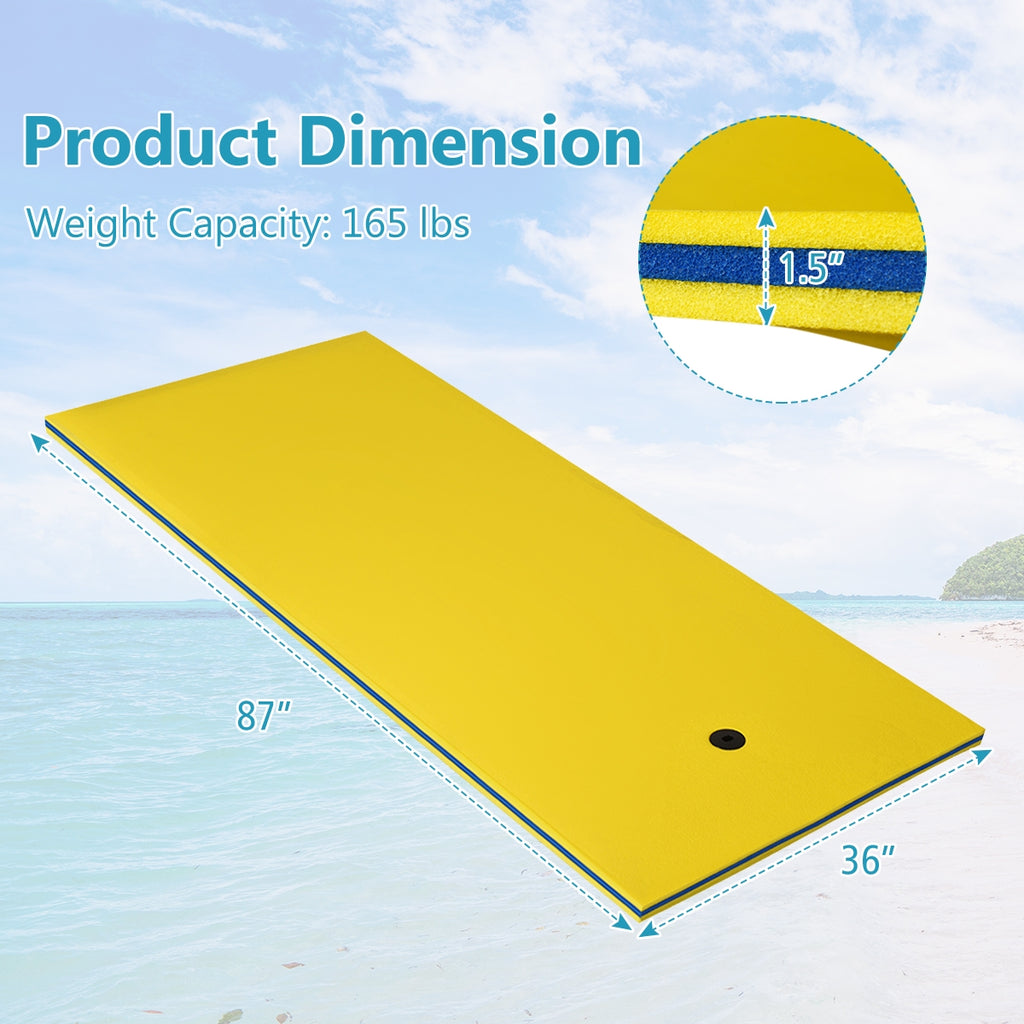 87 x 36 x 1.5 Inch Water Mat - Tear-proof, Floating Pool & Beach Foam Mat - Yellow