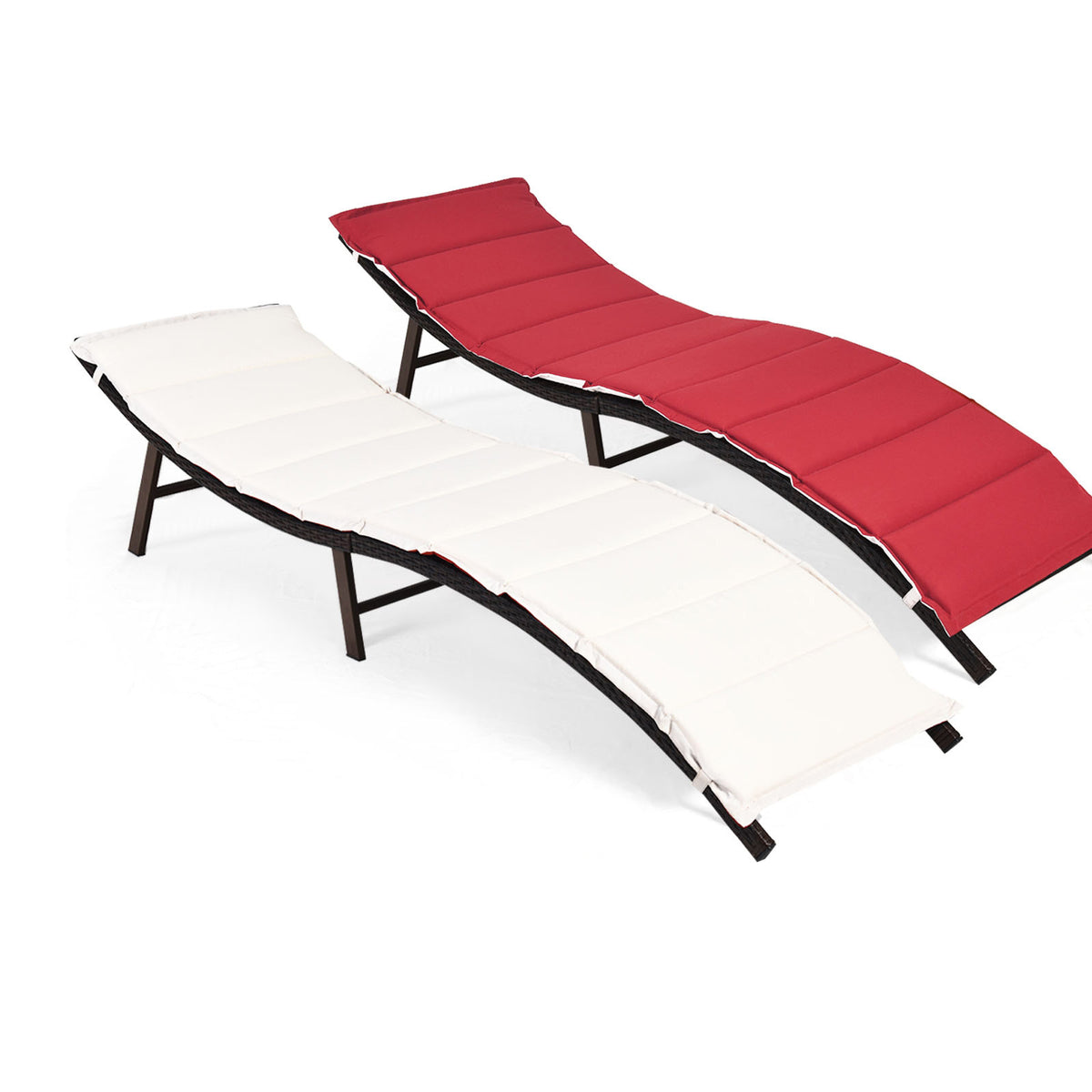 Folding Patio Lounge Chair with Wicker - Red