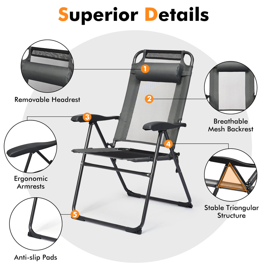 2 Pieces Patio Adjustable Folding Recliner Chairs with 7 Level