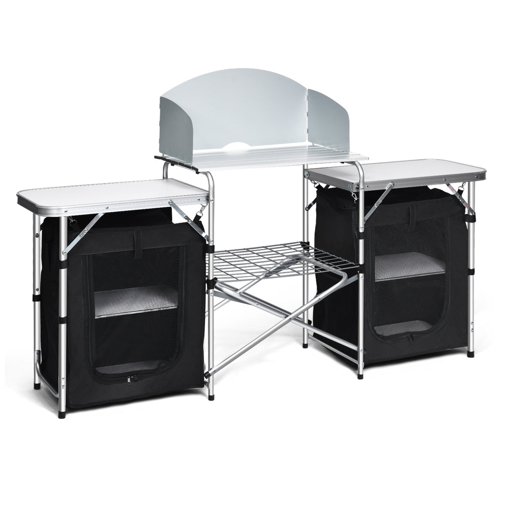 Folding Camping Table with Storage & 2 Bags, Black