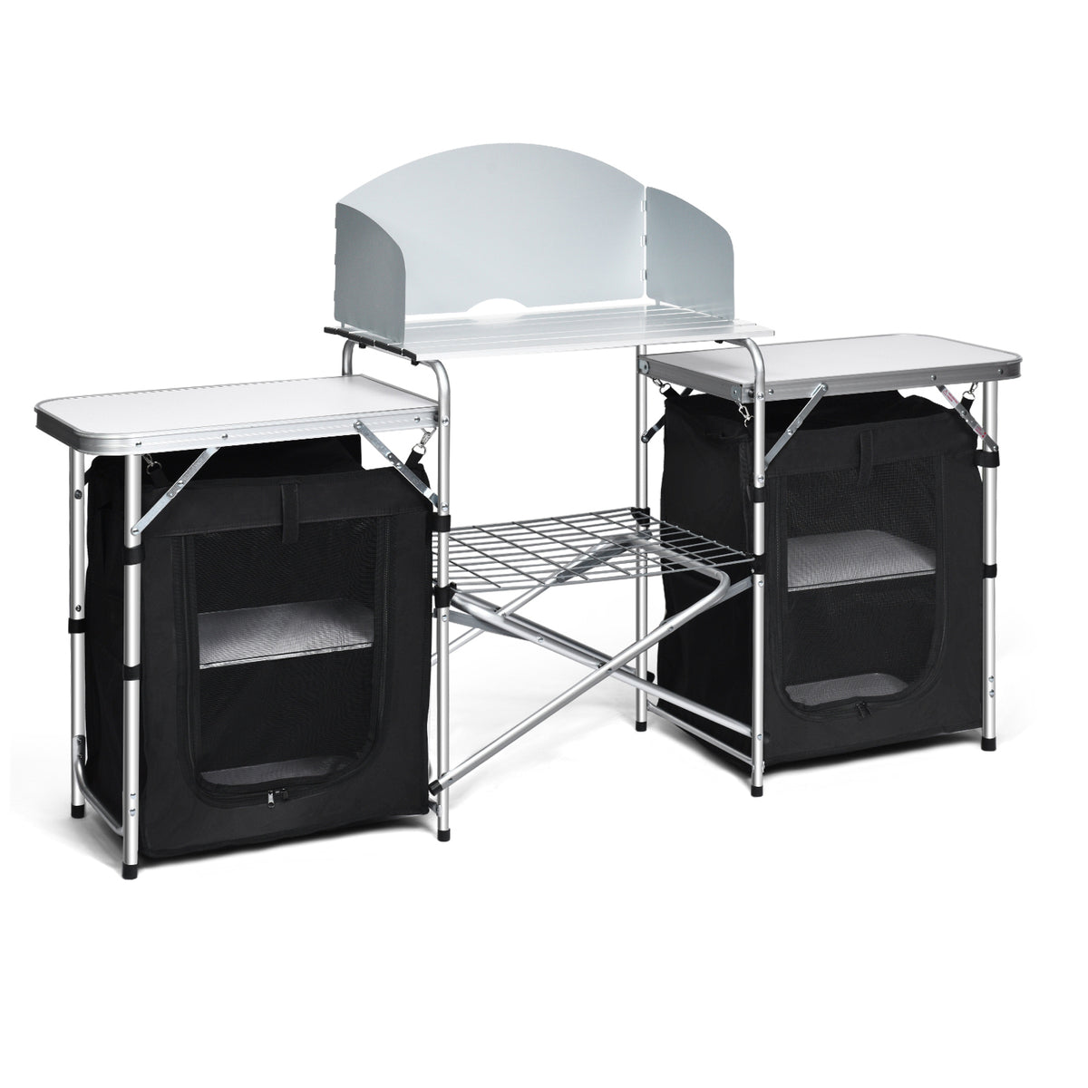 Folding Camping Table with Storage & 2 Bags, Black