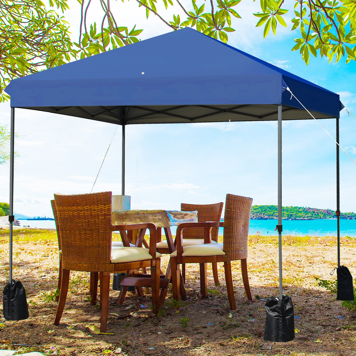 8 x Feet Outdoor Pop-up Canopy Tent with Portable Roller Bag and Sand