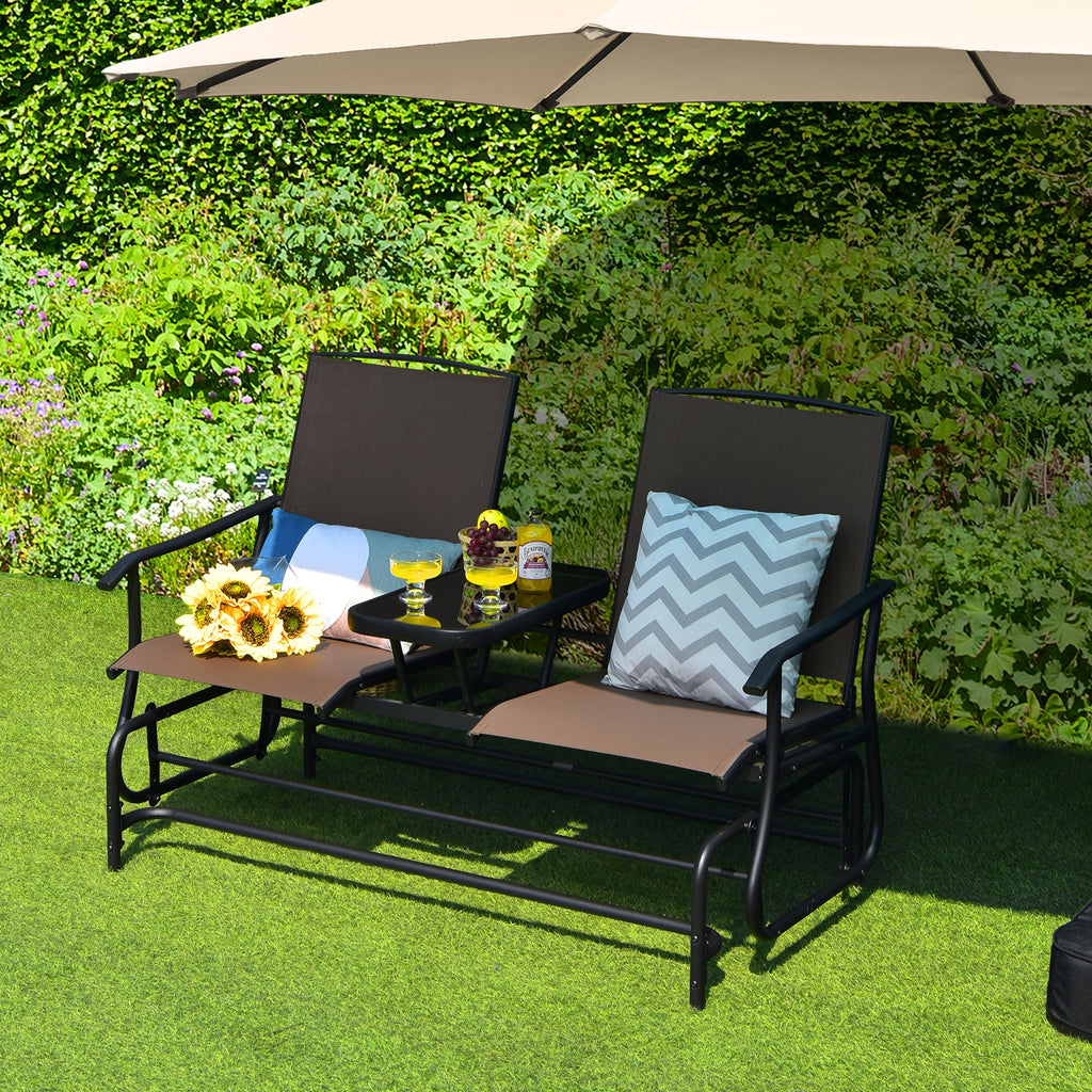 2-Person Double Rocking Loveseat with Mesh Fabric and Center Tempered