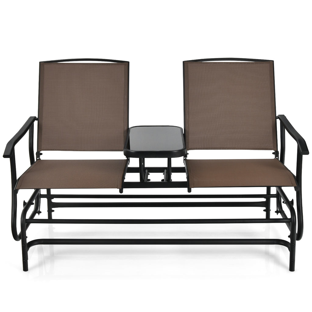 2-Person Double Rocking Loveseat with Mesh Fabric and Center Tempered