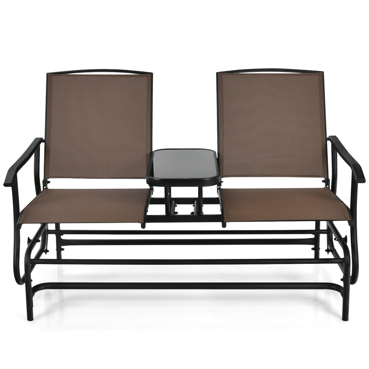 2-Person Double Rocking Loveseat with Mesh Fabric and Center Tempered