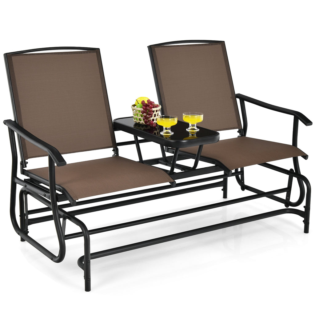 2-Person Double Rocking Loveseat with Mesh Fabric and Center Tempered