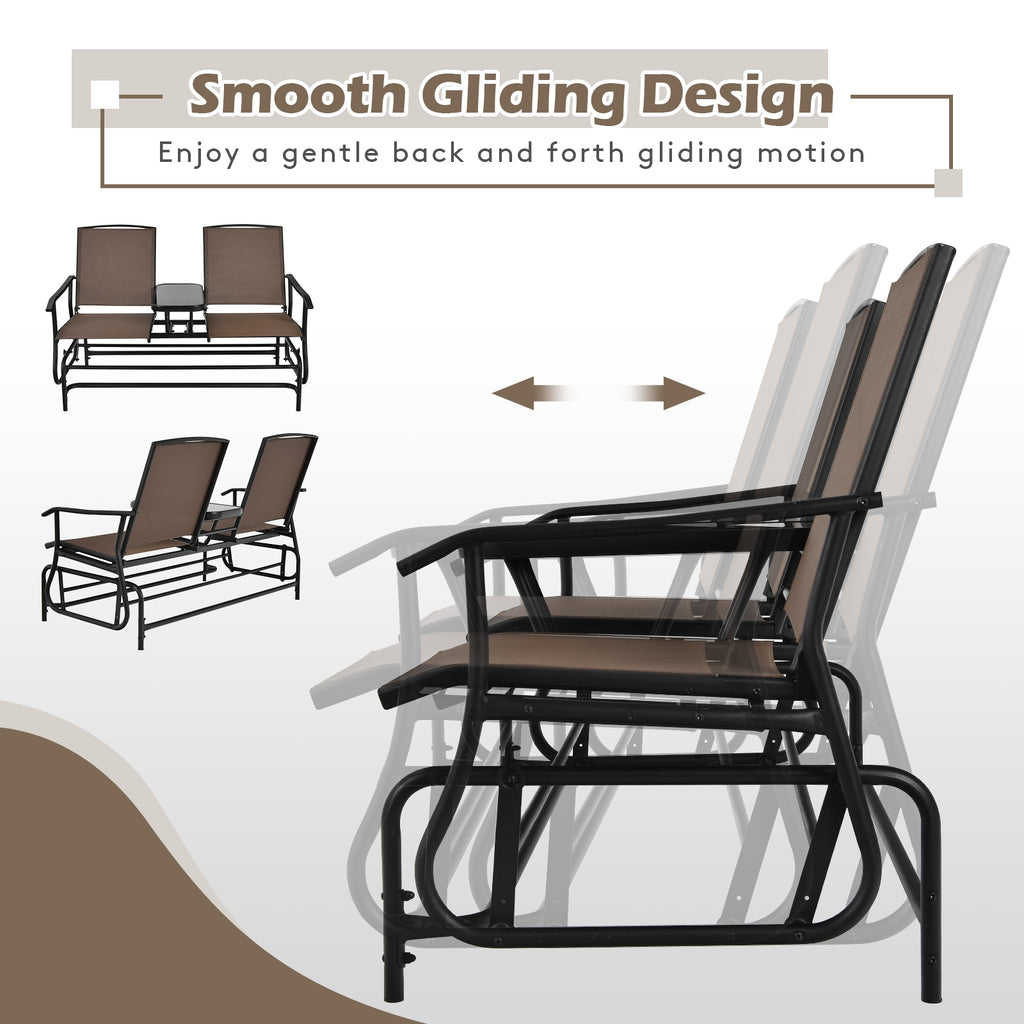 2-Person Double Rocking Loveseat with Mesh Fabric and Center Tempered