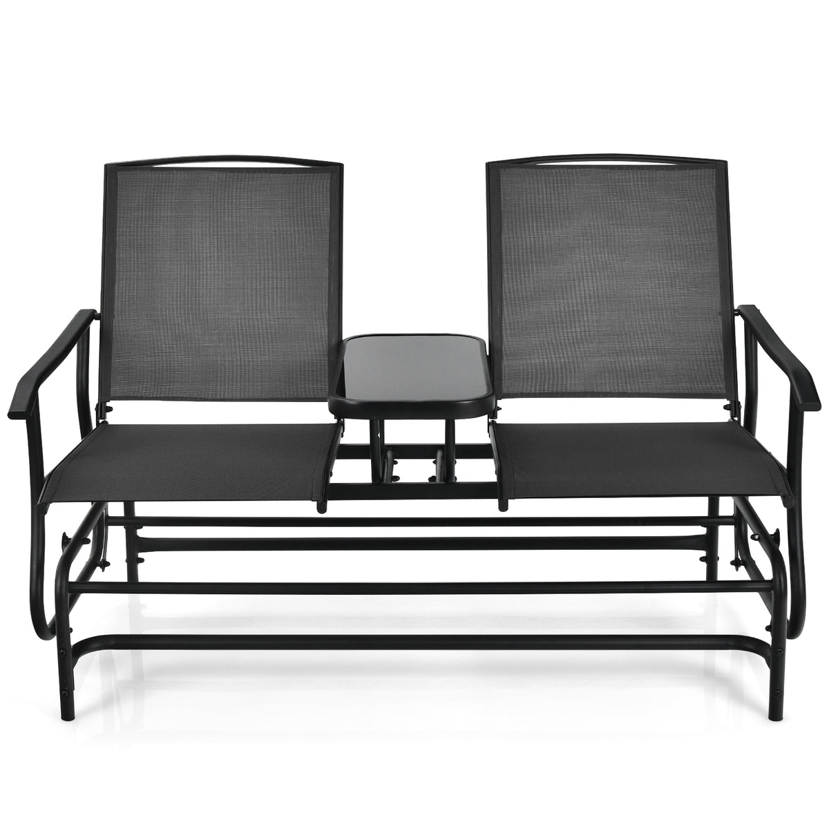 2-Person Double Rocking Loveseat with Mesh Fabric and Center Tempered